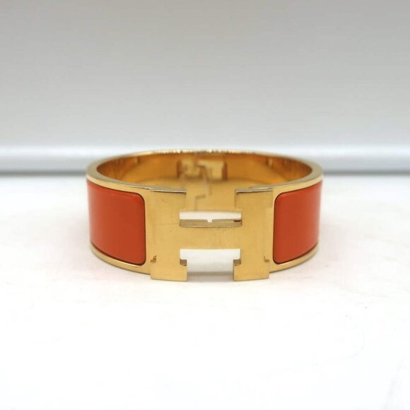 Hermes Clic Clac H PM Bracelet Orange Enamel & Gold - Picture 2 of 8